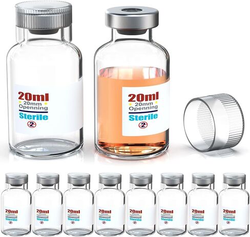 حلول Biomed Solutions قارورة فارغة معقمة مع غطاء بلاستيكي قابل لإعادة الاستخدام ، جاهز لملء الحاويات الزجاجية ، زجاجة حقن سائلة مغلقة بميناء حقن الشفاء الذاتي (30 مل 10pcs) in Kuwait
