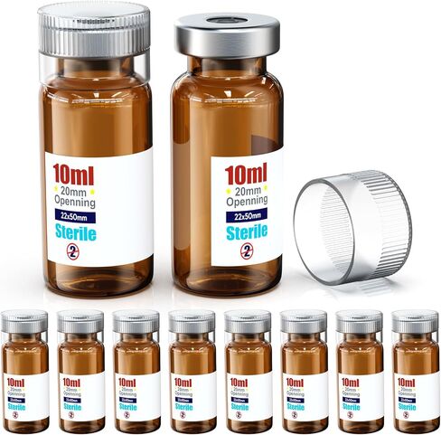 حلول Biomed Solutions قارورة فارغة معقمة مع غطاء بلاستيكي قابل لإعادة الاستخدام ، جاهز لملء الحاويات الزجاجية ، زجاجة حقن سائلة مغلقة بميناء حقن الشفاء الذاتي (30 مل 10pcs) in Kuwait