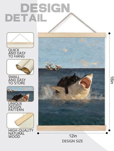 GDJIEGBC Quirky Home Decor Abstract Orange Cat Poster Wall Art Framed, Retro Modern 19th Century Classic Comical Screaming Cat Oil Painting Canvas Prints Wall Decor for Home Bedroom Office,12x16 Inch in Kuwait