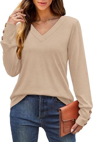 XIEERDUO Long Sleeve Shirt for Women Fall Outfits 2025 Dressy Casual Fashion Clothing V Neck Tunic Tops with Button in Saudi Arabia
