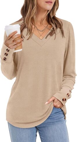 XIEERDUO Long Sleeve Shirt for Women Fall Outfits 2025 Dressy Casual Fashion Clothing V Neck Tunic Tops with Button in Saudi Arabia