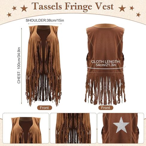 Tiamon Western Costume Accessories for Women Cowgirl Tassels Fringe Vest Cowboy Hat Rhinestone Earrings Glasses Paisley Bandana 70s Hippie Outfits in Saudi Arabia