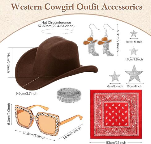 Tiamon Western Costume Accessories for Women Cowgirl Tassels Fringe Vest Cowboy Hat Rhinestone Earrings Glasses Paisley Bandana 70s Hippie Outfits in Saudi Arabia