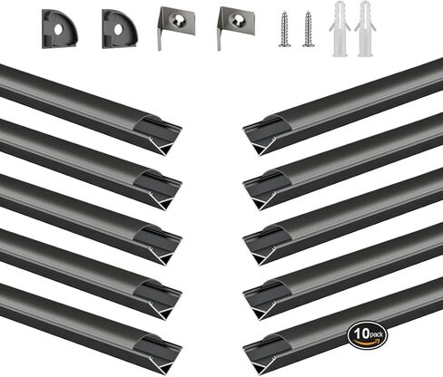 BTF-Lighting 20 pack 1.64ft/0.5m على شكل حرف V ، نظام قناة الألومنيوم LED أسود على شكل V مع عدسة غطاء سوداء ، وموزع ملف تعريف مسار المسار من الألومنيوم لمدة 8/10/12 مم SMD/FCOB LED أضواء الشريط (لا LED) in Kuwait