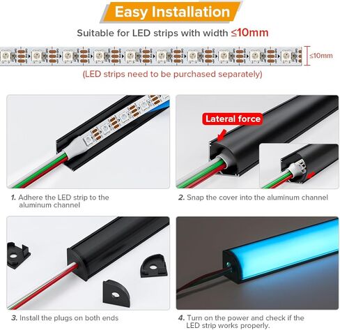 BTF-Lighting 20 pack 1.64ft/0.5m على شكل حرف V ، نظام قناة الألومنيوم LED أسود على شكل V مع عدسة غطاء سوداء ، وموزع ملف تعريف مسار المسار من الألومنيوم لمدة 8/10/12 مم SMD/FCOB LED أضواء الشريط (لا LED) in Kuwait