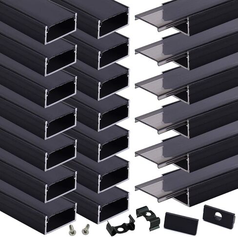Muzata 20pack 6.6ft/2m نظام قناة LED أوسع مع غطاء سوداء مدخن شفاف أسود الأسود قناة LED قناة U102 BB 2M in Kuwait