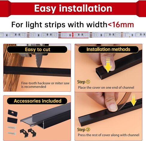 Muzata 20pack 6.6ft/2m نظام قناة LED أوسع مع غطاء سوداء مدخن شفاف أسود الأسود قناة LED قناة U102 BB 2M in Kuwait