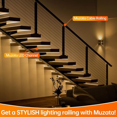 Muzata 20pack 6.6ft/2m نظام قناة LED أوسع مع غطاء سوداء مدخن شفاف أسود الأسود قناة LED قناة U102 BB 2M in Kuwait