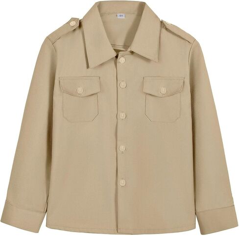 Boys Long Sleeve Button-Down Shirt Kids Casual Western Shirts Tops with Two Pockets in Kuwait