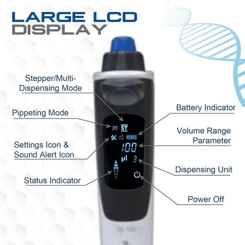 Pabchoice Multi Channel Electronic ماصة-ماصة مختبر متعددة الوظائف من 8 قنوات مع 10-100 ميكرولتر حجم قابل للتعديل ، شاشة رقمية in Saudi Arabia