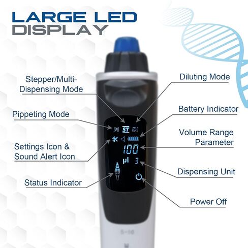 LabChoice Single Channel Electronic Pipette - Multifunctional Laboratory Micropipette with 5-50μl Adjustable Volume, Digital Display in Saudi Arabia