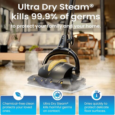 Vapour M2R Steam Mop with Ultra Dry Steam® Technology; Commercial Steam Cleaning Power at 295°F & 50 PSI; Italian Designed & Engineered Safe for Sealed Hardwood & High-End Luxury Flooring in Saudi Arabia