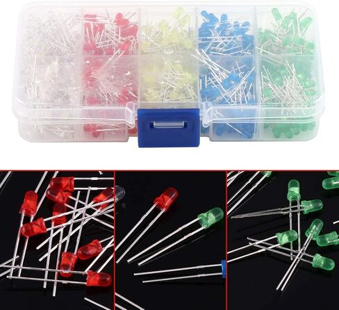 FYDUN 500 PCS 3MM ، 500pcs LED LED LID WHITE صفراء اللون الأحمر الأزرق الأزرق الأزرق المتبادل. in Kuwait