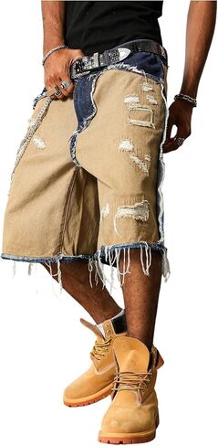Men's Baggy Jean Raw Hem Bermuda Jean Short Vintage Loose Denim Shorts with Pockets in Saudi Arabia