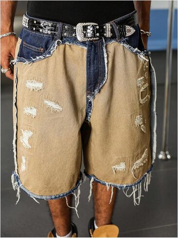 Men's Baggy Jean Raw Hem Bermuda Jean Short Vintage Loose Denim Shorts with Pockets in Saudi Arabia