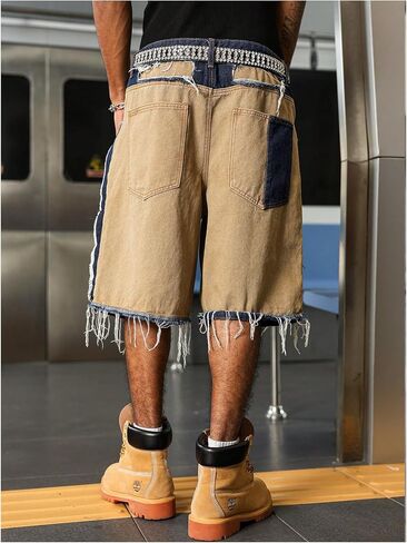 Men's Baggy Jean Raw Hem Bermuda Jean Short Vintage Loose Denim Shorts with Pockets in Saudi Arabia