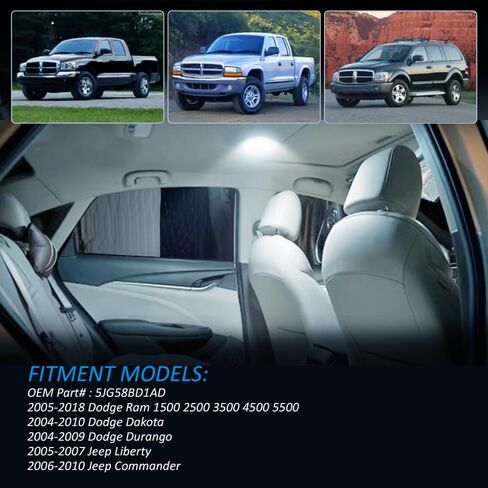 Bestview LED خريطة السقف الداخلي العدسة غطاء ضوء القبة فوق رأس ثنائي الفينيل متعدد الكلور LED ل Dodge RAM 1500 Dakota Neon Caravan Chrysler Sebring Town & Country ، 6000k أبيض مصباح القبة ، مجموعة واحدة in Saudi Arabia