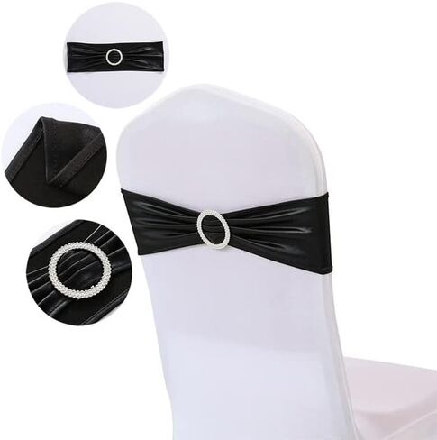 زهور الكرسي ، 50/100pcs spandex كرسي مرنة الفرقة مع مشبك لزخارف الحفلات كرسي Sash (Silver ، 50pcs) in Kuwait