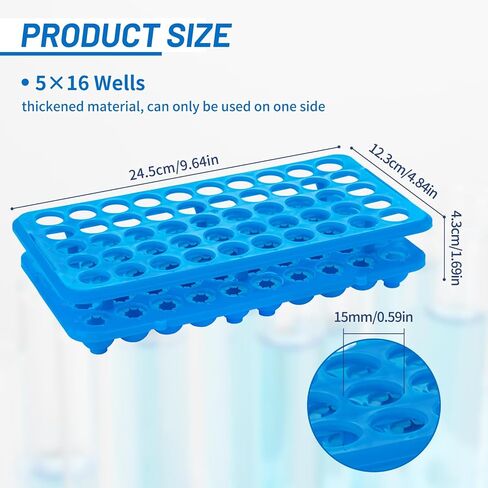 Test Tube Rack, Plastic Test Tube Holder with Silicone Pad, 50 Holes Centrifuge Vials Racks for 5ml/10ml/15ml Tubes, Hole Diameter 15 mm, Detachable, Orange, Pack of 1 in Kuwait