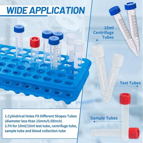 Test Tube Rack, Plastic Test Tube Holder with Silicone Pad, 50 Holes Centrifuge Vials Racks for 5ml/10ml/15ml Tubes, Hole Diameter 15 mm, Detachable, Orange, Pack of 1 in Kuwait