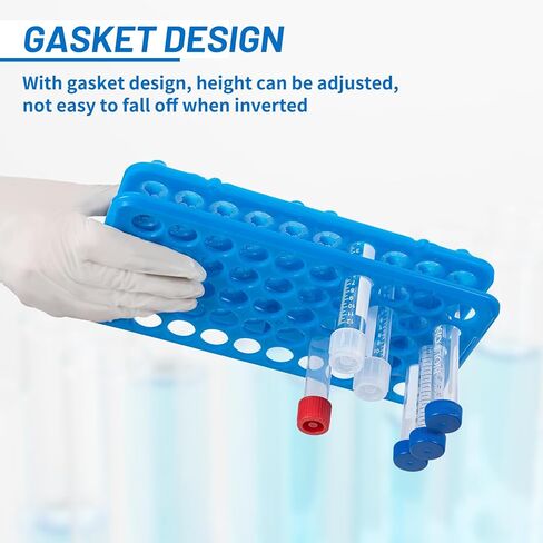Test Tube Rack, Plastic Test Tube Holder with Silicone Pad, 50 Holes Centrifuge Vials Racks for 5ml/10ml/15ml Tubes, Hole Diameter 15 mm, Detachable, Orange, Pack of 1 in Kuwait