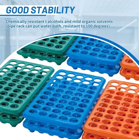 Test Tube Rack, Plastic Test Tube Holder with Silicone Pad, 50 Holes Centrifuge Vials Racks for 5ml/10ml/15ml Tubes, Hole Diameter 15 mm, Detachable, Orange, Pack of 1 in Kuwait