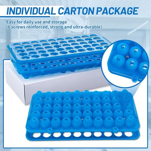 Test Tube Rack, Plastic Test Tube Holder with Silicone Pad, 50 Holes Centrifuge Vials Racks for 5ml/10ml/15ml Tubes, Hole Diameter 15 mm, Detachable, Orange, Pack of 1 in Kuwait