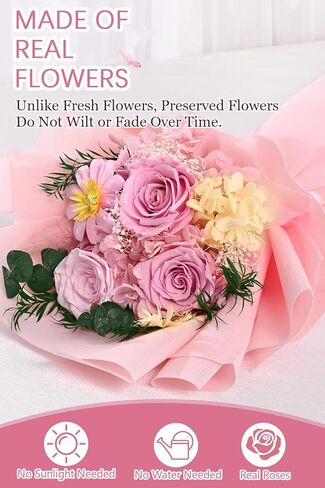 Yastouay Preserved Fresh Flowers for Delivery, Real Forever Flowers Fresh Bouquet with Gifts Box, Mothers Day Flowers for Mom, Birthday Gifts for Women Her in Kuwait