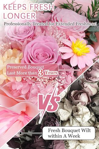 Yastouay Preserved Fresh Flowers for Delivery, Real Forever Flowers Fresh Bouquet with Gifts Box, Mothers Day Flowers for Mom, Birthday Gifts for Women Her in Kuwait