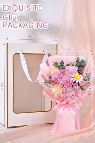 Yastouay Preserved Fresh Flowers for Delivery, Real Forever Flowers Fresh Bouquet with Gifts Box, Mothers Day Flowers for Mom, Birthday Gifts for Women Her in Kuwait