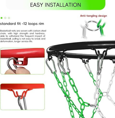 Basketball Net Heavy Duty Replacement,Carbon Steel Chain Basketball net, Anti-Rust Use Indoor Outdoor Standard 12 Loops Hoop in Kuwait