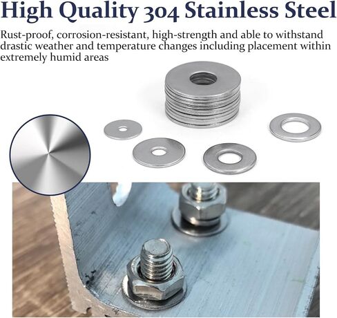 ZQZ 290Pcs Flat Washers, 304 Stainless Steel Fender Washers Assortment, 15 Different Sizes Wide Washer M3 M4 M5 M6 M8 M10 M12 Assorted Flatwashers Kit in Kuwait