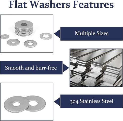 ZQZ 290Pcs Flat Washers, 304 Stainless Steel Fender Washers Assortment, 15 Different Sizes Wide Washer M3 M4 M5 M6 M8 M10 M12 Assorted Flatwashers Kit in Kuwait