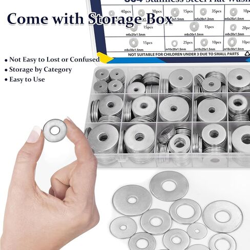 ZQZ 290Pcs Flat Washers, 304 Stainless Steel Fender Washers Assortment, 15 Different Sizes Wide Washer M3 M4 M5 M6 M8 M10 M12 Assorted Flatwashers Kit in Kuwait