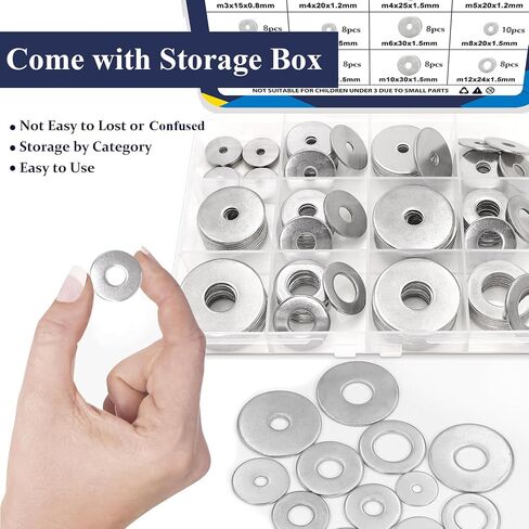 ZQZ 290pcs غسالات مسطحة ، 304 مجموعة غسالات الحاجز من الفولاذ المقاوم للصدأ ، 15 أحجام مختلفة واسعة غسالة M3 M4 M5 M6 M1 in Saudi Arabia