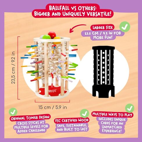 Nene Toys Ballfall ، Game Montessori for Kids 3+ سنوات - ألعاب خشبية مع العصي الملونة ، النرد والبطاقات - لعبة البرج للبنين الذين تتراوح أعمارهم بين 3 و 9 سنوات ، لعبة عائلية تعليمية للتنمية الإدراكية in Kuwait