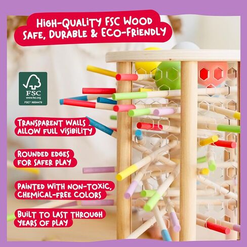 Nene Toys Ballfall ، Game Montessori for Kids 3+ سنوات - ألعاب خشبية مع العصي الملونة ، النرد والبطاقات - لعبة البرج للبنين الذين تتراوح أعمارهم بين 3 و 9 سنوات ، لعبة عائلية تعليمية للتنمية الإدراكية in Kuwait