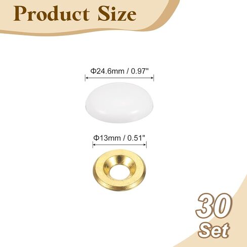 uxcell 30 pcs 16.8 مم قبعات زخرفية تغطية الأظافر ، وسبائك الزنك أغطية أغطية أغطية مرآة التثبيت للمرايا ، وطاولات القهوة ، والأثاث الخشبي أو الزجاجي ، أبيض in Kuwait