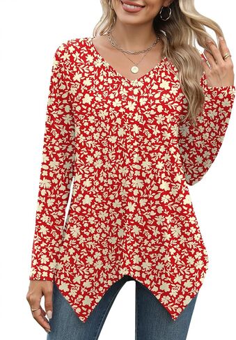 Rapbin Long Sleeve Tops V V Neck Tunic Tubs Basic Plateed Flowy Lowy Asyfymetrical Hend Fit Fit 2025 in Kuwait