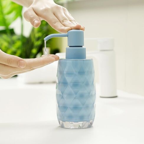 Acrylic Soap Dispenser 7oz Refillable Hand Soap Pump - Leak-Proof for Bathroom & Kitchen Sink Diamond Shaped Teal Blue in Saudi Arabia