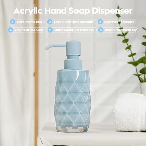 Acrylic Soap Dispenser 7oz Refillable Hand Soap Pump - Leak-Proof for Bathroom & Kitchen Sink Diamond Shaped Teal Blue in Saudi Arabia