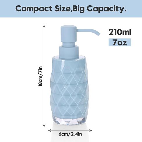 Acrylic Soap Dispenser 7oz Refillable Hand Soap Pump - Leak-Proof for Bathroom & Kitchen Sink Diamond Shaped Teal Blue in Saudi Arabia