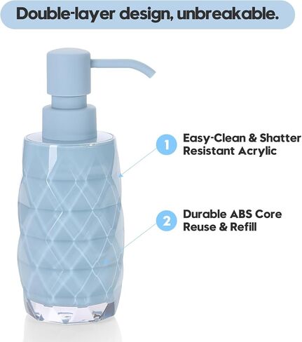 Acrylic Soap Dispenser 7oz Refillable Hand Soap Pump - Leak-Proof for Bathroom & Kitchen Sink Diamond Shaped Teal Blue in Saudi Arabia