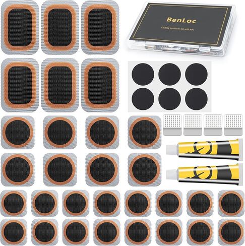 Bike Inner Tire Patch Repair Kit - Bycicle Tube Puncture Patches Kits, 30PCS Vulcanizing Patches, Glueless Patchs for Motorcycle BMX Cycling MTB Road Mountain Bicycle (Black-1) in Saudi Arabia