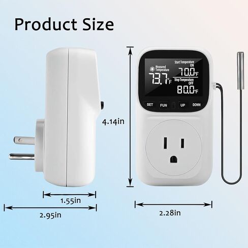 Digital Temperature Controller,Fahrenheit Display,15A/1800W Thermostat Outlet Plug, Plug in Thermostat,Heating Cooling Control Timer, -40℉~210℉, Cyclic Timing/Countdown, for Home/Greenhouse in Saudi Arabia
