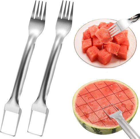 2Pcs Watermelon Fork Slicer Cutter, Stainless Steel 2-in-1 Watermelon Fork Slicer, Portable Tool for Home Party Camping Kitchen Gadget in Saudi Arabia
