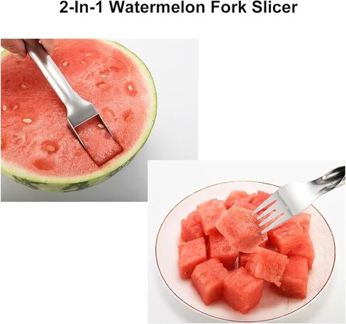 2Pcs Watermelon Fork Slicer Cutter, Stainless Steel 2-in-1 Watermelon Fork Slicer, Portable Tool for Home Party Camping Kitchen Gadget in Saudi Arabia