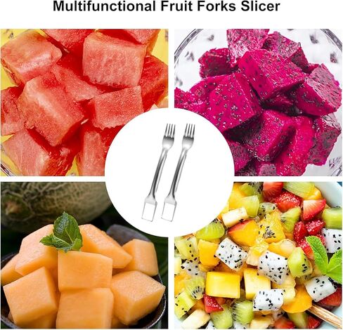 2Pcs Watermelon Fork Slicer Cutter, Stainless Steel 2-in-1 Watermelon Fork Slicer, Portable Tool for Home Party Camping Kitchen Gadget in Saudi Arabia
