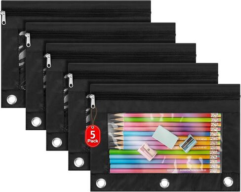 IKAYAS 30 Pack Black Pencil Pouch for 3 Ring Binder Colorful Pencil Pouch with Zipper Bulk, 3 Ring Binder Pencil Pouches Pencil Case Pencil Bags for Classroom Storing School Teacher Supplies in Saudi Arabia