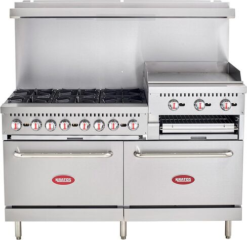 Kratos Commercial Gas Range, 60" Wide with 24" Griddle/Broiler, 6 Burners, and 2 Standard Ovens, Natural Gas (29Y-172-NAT) in Kuwait